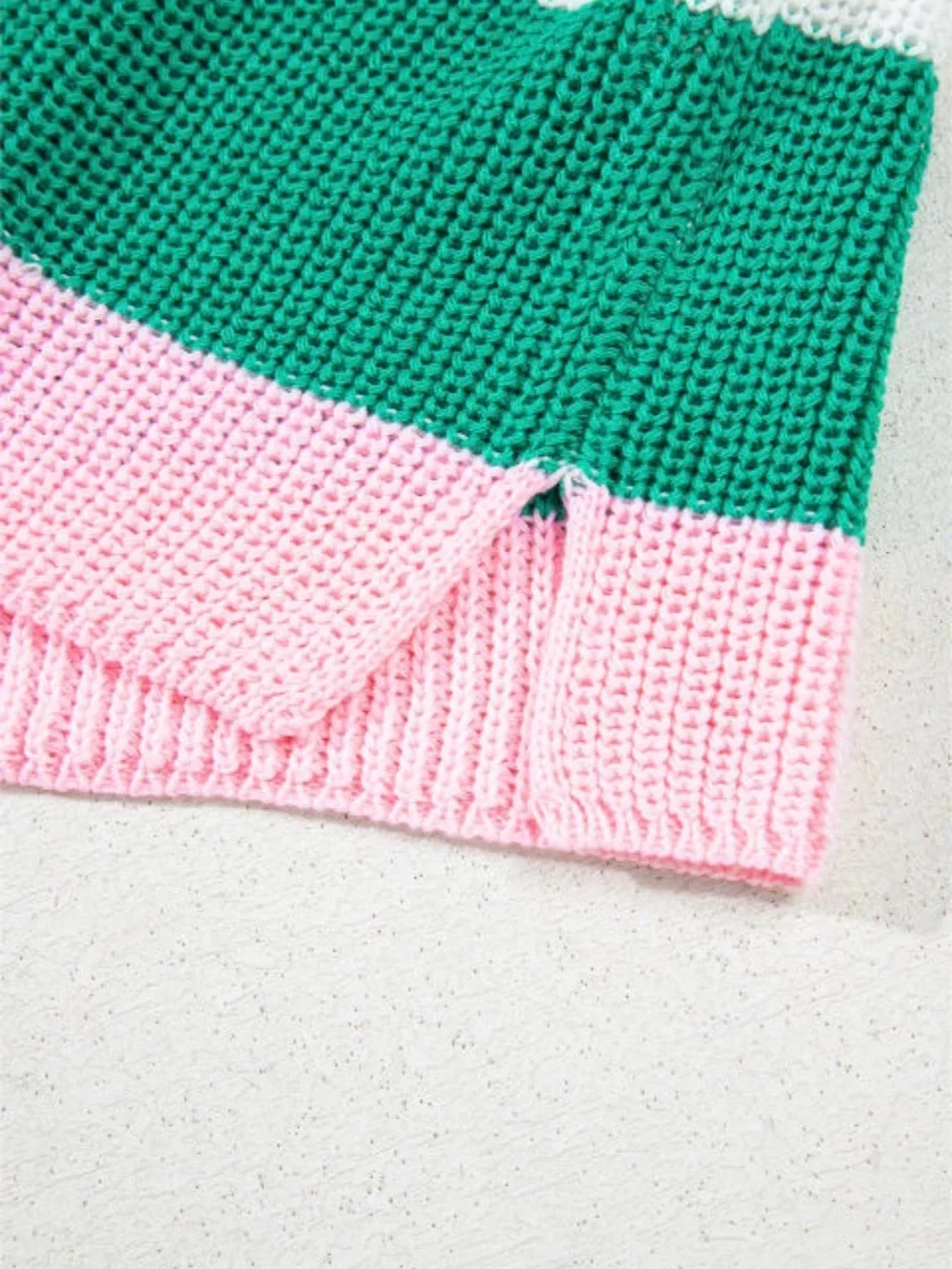 Knit Colorblock V-Neck Sleeveless Sweater Vest - Pink/Green/White